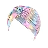 Ocobudbxw Damen Regenbogen Metallic Turban Hut gedrehte Plissee Headwrap Glitzer Haarausfall Kappe