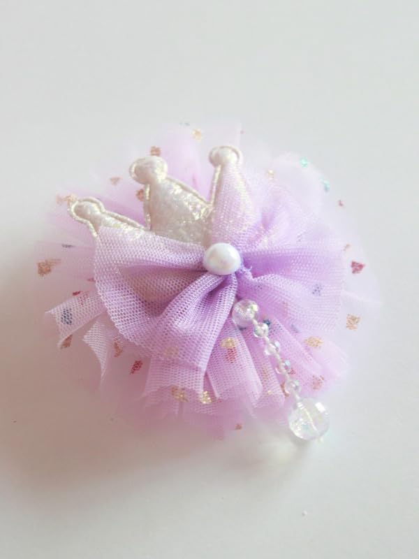 Choko Princess Crown Hair Clip for Girls – Lavender Tulle Alligator Clip with Beads and Glitter Accents