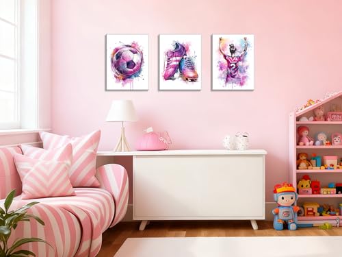 Image of Frimeeme 3Pcs Girl Graffiti Soccer Canvas Wall Art, 12 x 16 inch