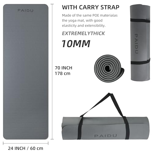 Image of PAIDU Yoga Mat Non Slip Anti-tear,extra thick-2 /5 inch(10MM)High Resiliency Professional POE Yoga Mats for Women Men Kids,72 inchx24 inchinch,Workout, Yoga, Pilates and Floor Exercise, with Carrier Strap