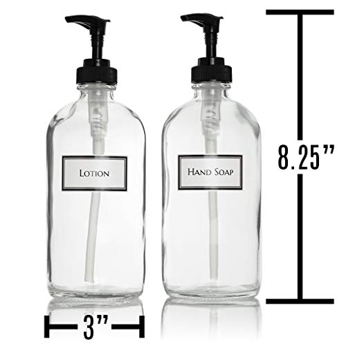 Artanis Home Ceramic Printed Glass Hand Soap and Lotion Dispenser Set with Black Pumps, 16 oz, Clear - Thumbnail 2