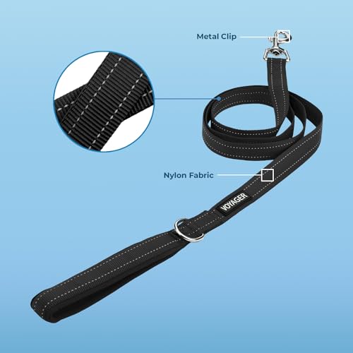 Voyager Reflective Dog Leash with Neoprene Handle, 5ft Long, Supports Small, Medium, and Large Breed Puppies, Cute and Heavy Duty for Walking, Running, and Training – Black (Leash), S Voyager Reflective Dog Leash with Neoprene Handle, 5ft Long, Supports Small, Medium, and Large Breed Puppies, Cute and Heavy Duty for Walking, Running, and Training – Black (Leash), S