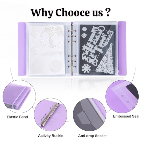 Image of UNIMEIX 12 Pcs Magnetic Sheets for Die Storage with 1 Binder Cover, 2 in 1 Storage Stamp and Die Storage Bags Die Cut Storage Supplies(0.8 mm Thickness, Purple)