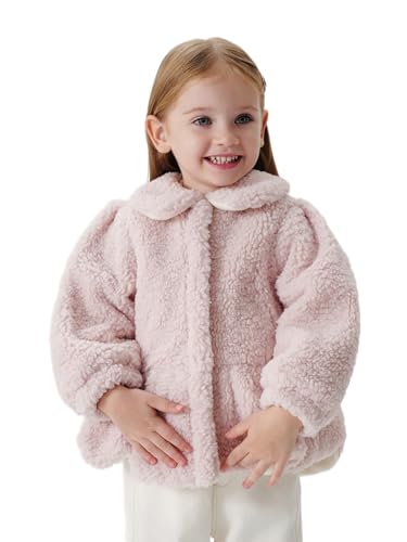 marc & janie Girls Peter Pan Collar Faux Lamb Wool Jacket Loose Full Zip Coat Warm Tops 241537