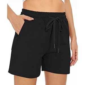 TARSE Women’s Sweat Shorts Summer Casual Comfy Drawstring Waisted Athletic Shorts Elastic Cotton Running Shorts with Pockets(Black,M)