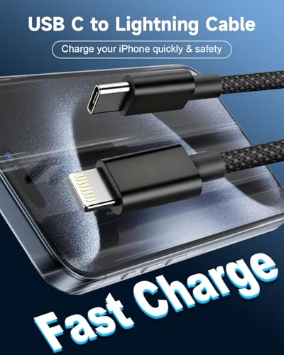 Image of iPhone Charger Lightning Cable 6FT 2Pack,[Apple MFi Certified]USB C to Lightning Cable Cord Black,Nylon Braided iPhone Fast Charger Charging Cord for iphone 14 13 12 11 Pro Max X 8 7 6 SE,iPad Air /Pro