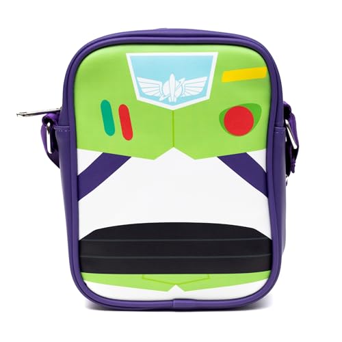 Disney Vegan Leather Crossbody Backpack for Men and Women with Adjustable Strap, Toy Story Buzz Lightyear Character Close Up Purple