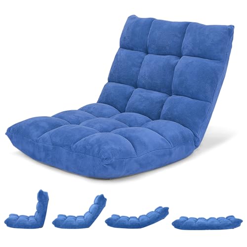 Image of Giantex Floor Chair with Back Support, 14 Adjustable Position, Padded Sleeper Bed, Couch Recliner, Gaming Floor Chairs for Adults, Meditation, Gaming Chair Floor, Blue