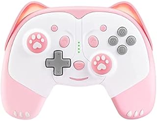 AJIJAR Wireless Controller Compatible with Nintendo Switch/Switch Lite, Bluetooth Pro Controller with Turbo, Motion, Vibration, Alarm Function, Headphone Jack and Breathing LED Light (Pink)