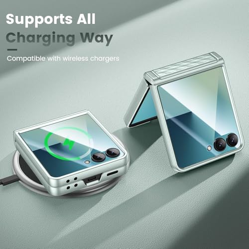 Image of Kapa Geometric Hinge Protection Back Cover for Samsung Galaxy Z Flip7 / Flip 7 | with [Inbuilt Glass] Full Body Shockproof Hard Back Case (Mint Green)
