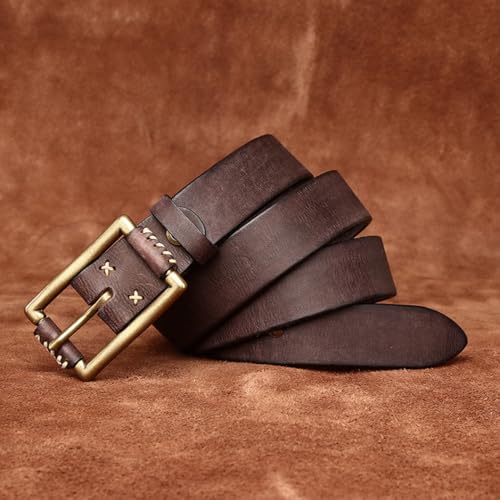 Men's Women's 33mm Wide Leather Belt,Durable Pure Cowhide Distressed Strap with with Roller Leather Square Buckle4