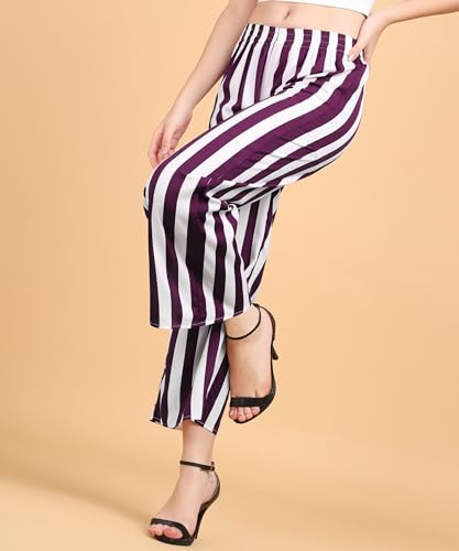 Image of POPWINGS Casual Relaxed Fit Stripe Printed Trouser for Women for Summer | Casual Trouser for Women