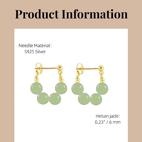 Looyuupee Natural Hetian Jade Earrings, Lucky Green Jade, Dainty Green Real Jade Charm Pendant Jewelry Studs, Handmade Ear Stud Earrings Hoop Earrings For Women (925 Sterling Silver With Gold Plated) #TOP3