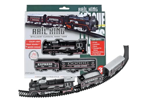 Image of Electric Steam Train Set for Kids | Choo Choo Train Toy with Tracks, Smoke, Lights & Sound | USB Rechargeable | Age 2-6 Years | Color May Vary