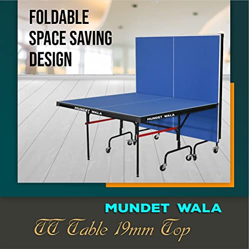 Image of Indoor Table Tennis Table w /Both Side Laminated & Wheels w /Lock (TT Net + 2 TT Racket & 2 Balls) (19MM TOP)