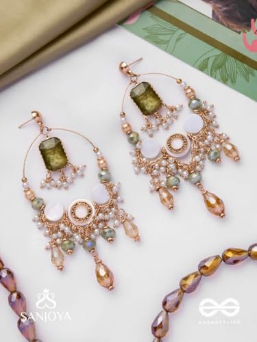 Image of SANJOYA by EVERSTYLISH Embroidered Earrings for Women | Hoop Earrings with Stones, Beads, Pearls & Glass Drops | Lightweight Ethnic & Festive Jewelry for Weddings & Parties