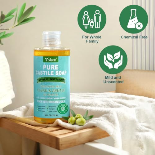 Image of Yoken Pure Castile Liquid Soap 8 Oz Unscented with Organic Oil EWG Verified
