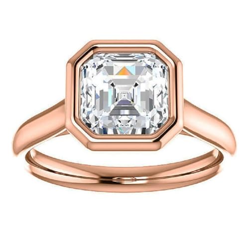 2-3CT Asscher Cut Moissanite Handmade Engagement Ring for Women Bezel-Set Anniversary Ring Gifts for Her, 925 Silver, 10K/14K/18K Solid Gold Sterling Silver Jewelery Diamond Solitaire 4-Prong Ring