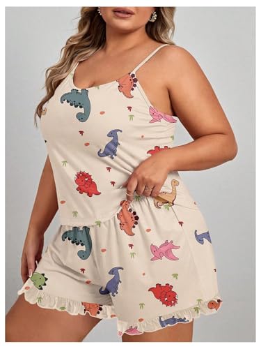 SOLY HUX Women's Plus Size Pajama Set Cute Cartoon Print Sleepwear Cami Top and Shorts Loungewear3