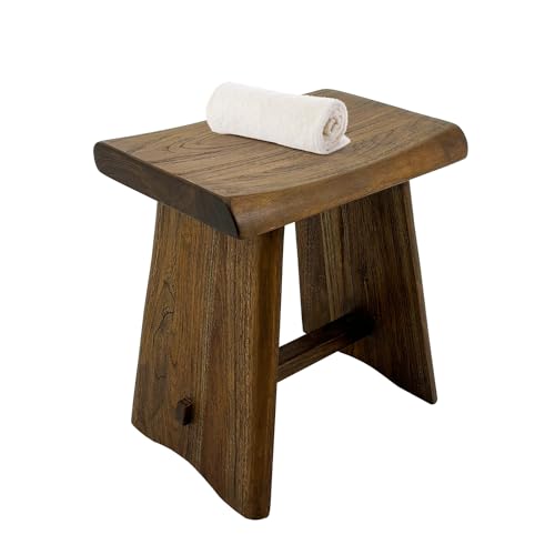 StrongTek Teak Shower Stool, 15.8" x 11.8" x 17.9", Comfortable and Sturdy Spa Seating for Seniors & Individuals with Limited Mobility, Durable Premium Teak, Enhances Bathroom Décor (Rustic Finish)