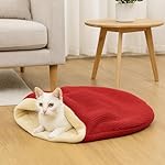 Cat Sleeping Bag - Cozy Plush Pet Bed for Cats and Small Pets, 13" x 10" x 1.6" (33 x 26 x 4 cm), Soft Red & Cream Design, Machine Washable, Portable Comfort - Image 2