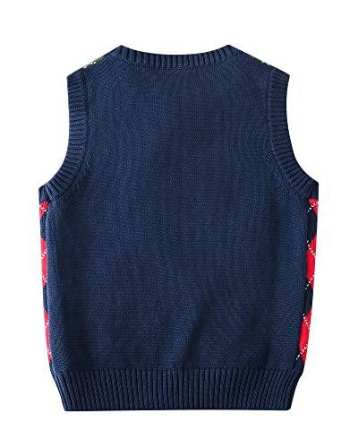 Image of Boys Sweater Vest V Neck Argyle Sleeveless Uniform Knit Plaid Kids Clothes