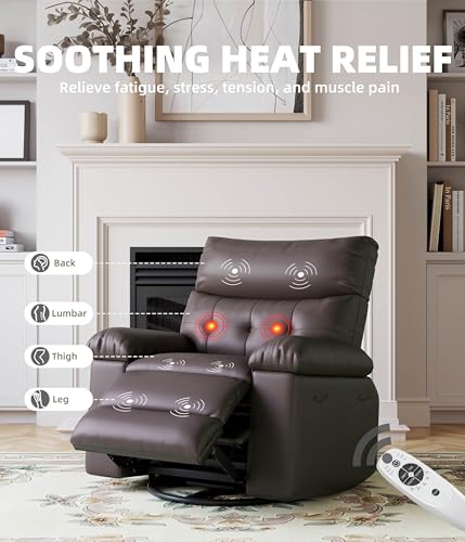 Image of GarveeHome Swivel Massage Chair, Power Rocking Recliner Chair with Vibration and Heating, Overstuffed Faux Leather Single Sofa Chair, Rocking Glider Chairs for Living Room