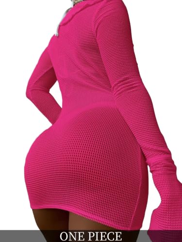 Image of Lilosy Sexy Crochet Sheer Long Sleeve Cover Up Swim Bathing Suit Beach Dress One Piece