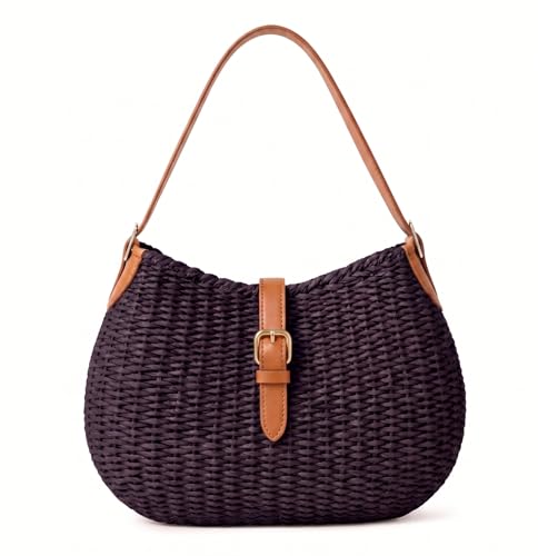 Image of YXILEE Handmade Straw Shoulder Bag for Women,Summer Beach Bag,Adjustable Strap
