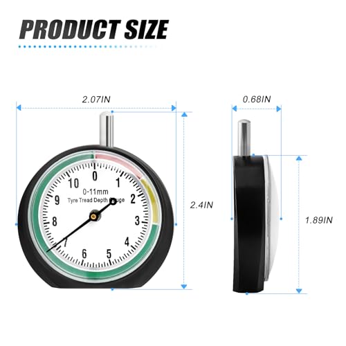 Image of MEANLIN MEASURE Tire Tread Depth Gauge with Color Coded Professional, Dial Type Tire Tread Depth Gauge for Motorcycle, car,Truck and Bus (2PCS)