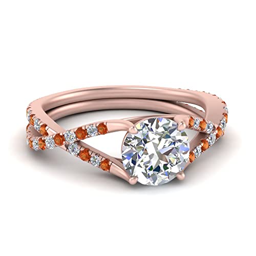 Image of Choose Your Gemstone 4 Prong Split Twisted Diamond CZ Ring Rose Gold Plated Round Shape Split Shank Engagement Ring Minimal Modern Design Birthday Gift Wedding Gift US Size 4 to 12