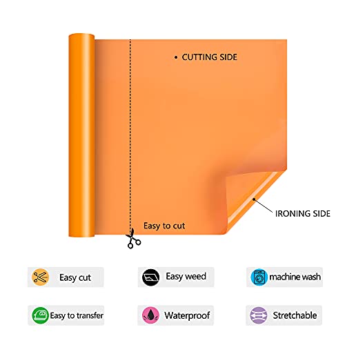 Image of RENLITONG Orange Iron on Vinyl - 12Inch by 5ft Roll HTV Heat Transfer Vinyl for T-Shirt HTV Rolls for All Cutter Machine - Easy to Cut & Weed for Heat Transfer Design