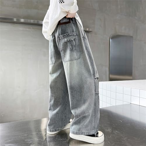 SANGTREE Boy's Denim Pants Pleat Front Loose Vintage Jeans with Pockets, 4-14 Years4