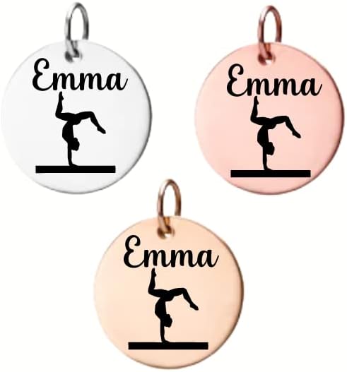 Gymnastics Charm, Personalized Engraved Stainless Steel Gymnastics Name Charm, DIY, Gymnastics Gift for Gymnasts Players, Gymnastics Jewelry