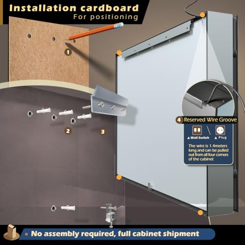 GANPE LED Lighted Bathroom Medicine Mirror Cabinet with Sockets & USBs, Anti-Fog Dimmable Light and Color Adjustment, Easy to Install Aluminum Cabinet (40 * 28 Three-Door)