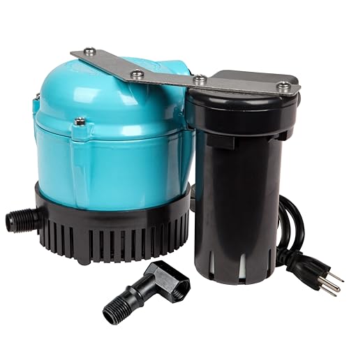Image of Little Giant 1-ABS 115-volt, 1 /150 HP, 205 GPH Automatic Shallow Pan Condensate Removal Pump for Ceiling Mounted Air Conditioners or Dehumidifiers, Black /Blue, 550521
