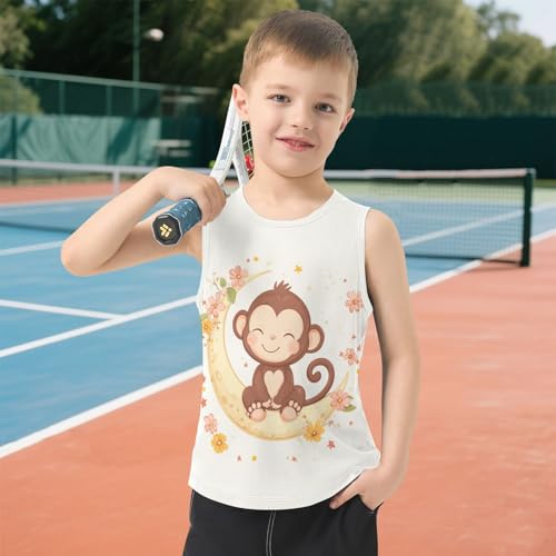 Monkey Flowers Beige Boys Tank Tops Quik Dry Toddler Tank Top Undershirts T-Shirts for Summer,3T 6