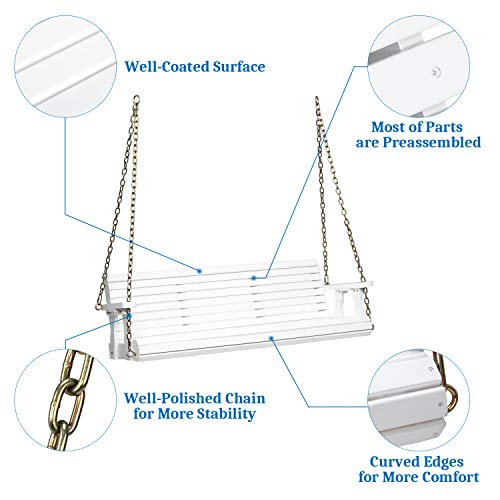 Vingli Heavy Duty 880 Lbs Patio Porch Swing Outdoor Pu Painting, Hanging Chair With Adjustable Secure Chains, Finished Outdoor Bench Tree Swing For Yard | Garden | Lawn | Balcony (5 Ft, White) #TOP4