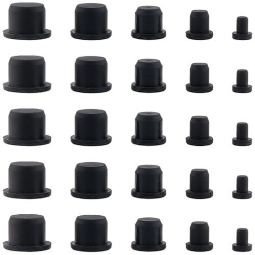 Image of GORGECRAFT 50Pcs Silicone Rubber Hole Plug 5 Sizes Round Rubber Button End Covers Black Waterproof Sealing High Temp T-Type Hole Plug Soft Flexible Stopper for Bottles Pipes Flower Pots