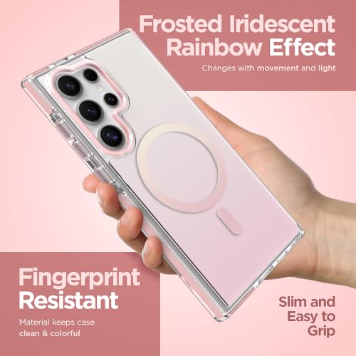 Image of Magnetic Case for Samsung Galaxy S24 Ultra [Compatible with Magsafe] [Anti-Yellowing] [1 Screen Protector] Slim Clear Iridescent Case for Galaxy S24 Ultra 6.8 inch, Pink