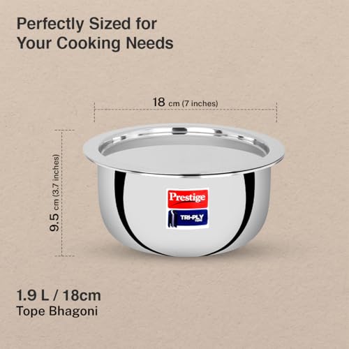 Image of Prestige 18cm /1.9L Tri-Ply Stainless Steel Tope with Lid|Gas and Induction Compatible| Even Heat Distribution|Strong and Durable| 5 Years Warranty