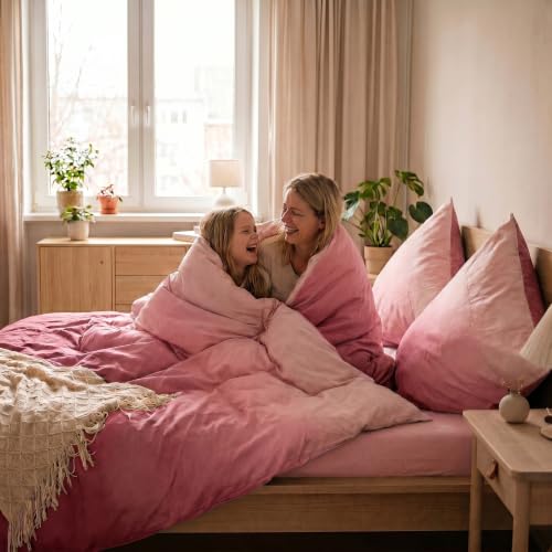 Soifox Bettwäsche 200x220 3 teilig Mikrofaser Rot-Rosa Farbverlauf – Ansicht 3