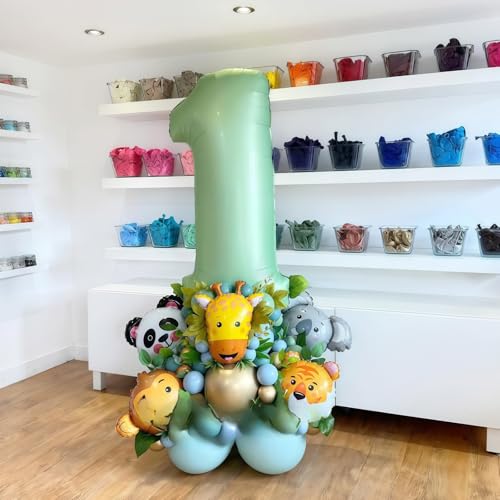 Image of Sage Green 1 Number Balloon,Olive Green 1 Balloons 40 Inch Large Helium Foil Mylar Birthday Balloons for Boy Girl Baby Shower Birthday Jungle Party Decorations