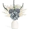 Mkono Small Artificial Flowers in Ceramic Vase 12.5 Centerpieces Coffee Table Decor, Silk Flower Arrangements for Home Decor Indoor Fake Flower Bouquet for Bathroom Dining Room Kitchen Wedding Blue