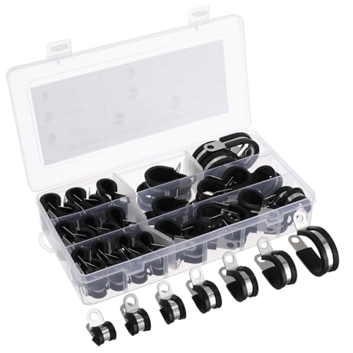 Housoutil Sturdy Stainless Steel Clamp Set 72 Pcs Pipe Fastener Pex Pipe Clamps Black Tube Easy Install Cable