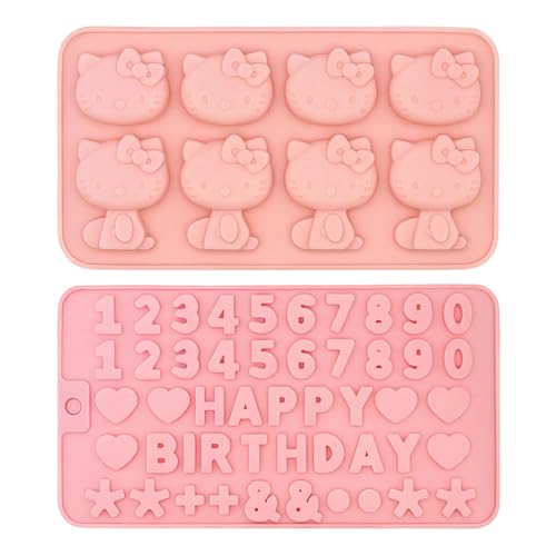 2 Pcs Moule Chocolat, Moule bonbon Silicone Sans Bpa, Moule En Silicone En Forme De Chaton, Lettres...
