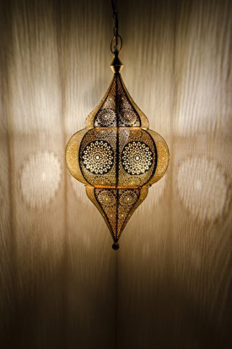 Orientalische Lampe Pendelleuchte Gold Malha 50cm E14 Lampenfassung | Marokkanische Design Hängeleuchte Leuchte aus… – Bild 5