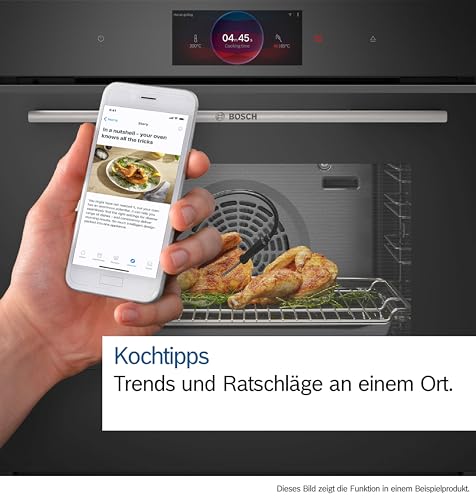Bosch HBG7741B1, Serie 8 Smarter Einbau-Backofen, 60 x 60 cm, Made in Germany, Schwarz, Pyrolyse & Hydrolyse Selbstreinigung, Air Fry, Back Assist, 4D Heißluft, Farb-Touchscreen & Bedienring