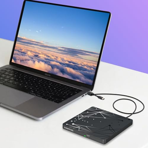 Image of External CD /DVD Drive for Laptop, Ultra-Thin USB Disk Drive, DVD Player for Laptop, USB 3.0 CD Burner USB-C CD-ROM Reader for Windows 11 /10 /8 /7 XP Linux MacOS with 1+4 Storage Bag