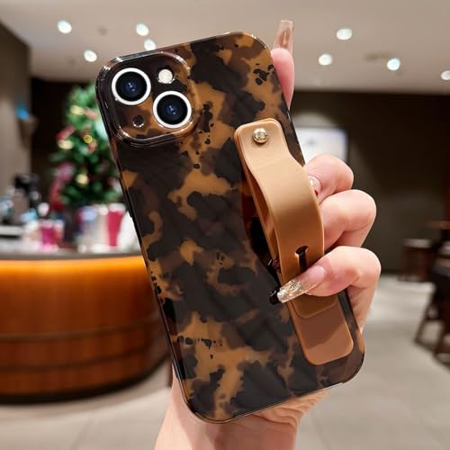 LAPOPNUT for iPhone 14 Case with Wrist Strap, Cheetah Leopard Tortoise Shell Print Shockproof Soft TPU Protective Case for Women Girls, Slim Anti Scratch Case for iPhone 14 6.1 Inch,Brown by LAPOPNUT - Used condition - Image 2